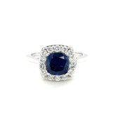 Blue Sapphire (Lab Created) and Diamond (Lab Created) Ring
